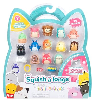 Squish-a-longs SQAL0029-14er Pack, Serie 1, Style 1, enthält 14x 2,5 cm Mini-Squish mit 4X Zubehörteilen, 1x Ring und 1x Collectors Guide - Sammeln, Tauschen und Spielen