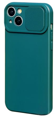 Keyihan Cover per iPhone 15 Plus 6,7 Protezione Fotocamera con finestrino Scorrevole,Custodia in Silicone TPU Morbida Antiurto AntiGraffio,Full Body Protettiva Case Microfiber Lining,Verde Scuro