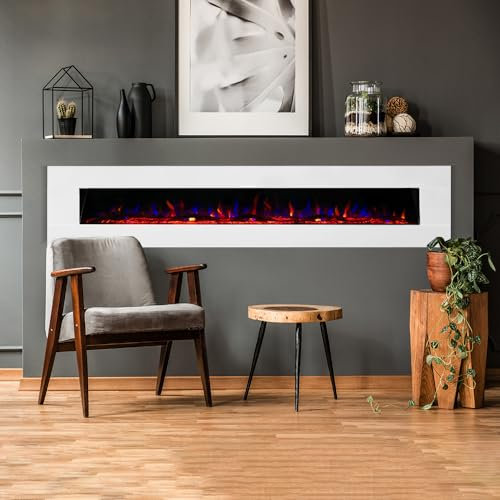 Ezee Extra Large Built-In Electric Fire - 72 | Wall Mounted or Recessed White or Black LED Flame Effect Fireplace Heater | 2 Fuel Bed Options, 3 Flame Colours & Remote Control | Zara Glow Range