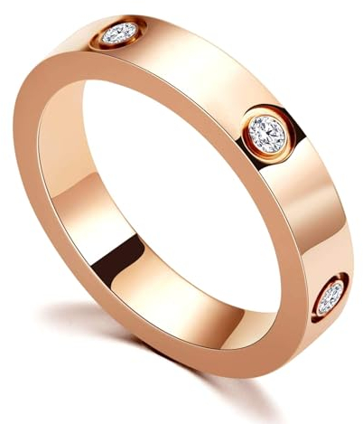 RIXERKOC Liebe Freundschaft Ring für Damen Cubic Zirkonia Edelstahl Versprechen Ring Hochzeit Band Schmuck Valentinstag Geburtstag Geschenke für Frauen Mädchen (7, Rosegold)
