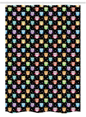 ABAKUHAUS Eulen Schmaler Duschvorhang, Lustige Confused Ernst, Badezimmer Deko Set aus Stoff mit Haken, 120 x 180 cm, Mehrfarbig Schwarz