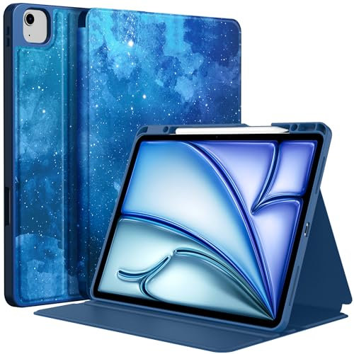 EasyAcc Hülle für iPad Air 13 Zoll M3 /M2 2025/2024, Dünn Folio Ständer Tablet Schutzhülle, Multi-Winkel Betrachtung - Blau Sterne
