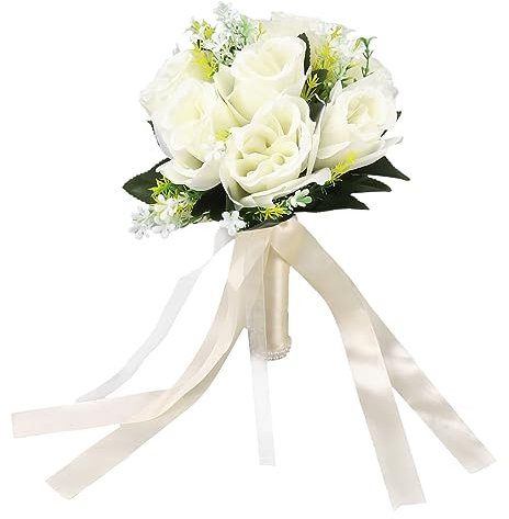 Hochzeitssträuße – Seide Und Kunststoff, Romantisch, Exquisit, Bequemer Griff, Schöner Brautstrauß, Lebensechte Künstliche Blumen Für Heimdekoration, Hochzeitsdekoration, Zeremonie, Jahrestag(Creme)