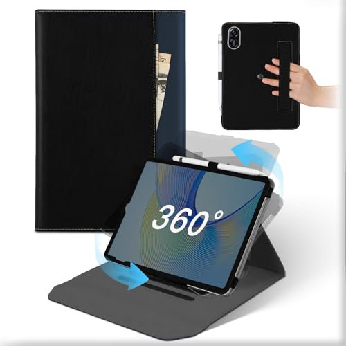 Für Honor Pad X9/Honor Pad X8 Pro 11,5 Zoll 2023 Hülle, 360°Drehbare Abnehmbare Ständer Leder Case mit Stifthalter & Tasche, Flip Stoßfeste Tablet Schützhülle Für Honor Pad X9 Schwarz Blau