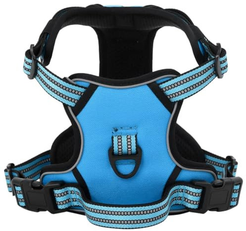 vidaXL Hundegeschirr, Brustgeschirr mit 2 Schnellverschlüsse, Sicherheitsgeschirr Reflektierend Verstellbar, Haustiergeschirr, Blau S Polyester
