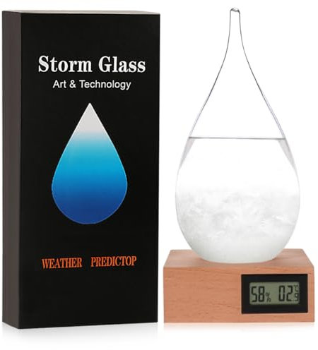 Storm Glass Predittore meteorologico a forma di goccia, bottiglia per le previsioni del tempo, decorazione per casa, ufficio, scrivania, ornamento unico alla moda creativo Natale palla di neve