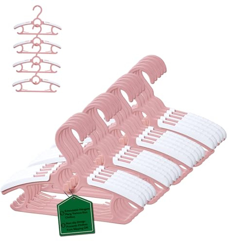 MangoKit 20 Pack Baby Kleiderbügel, 28-36,8cm Kunststoff Ausziehbare Stapelbare Kinderkleiderbügel mit Hosenständer, Antirutsch und Platzsparende Mitwachsende Hangers für Baby Kinder Teenager (Rosa)