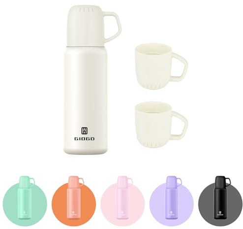 Thermal Flask with Cup 538ml/18.6oz - Vacuum Insulated Flask for Hot & Cold Drinks (White, Set)