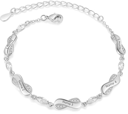 Grovjewfit Personalisiertes Damen Armband Mit Namen, 1-5 Namen Armkette Unendlich Liebe Weihnachten Muttertag Als Geschenk Für Mama, Oma, Ehefrau, Freundin, Großmutter