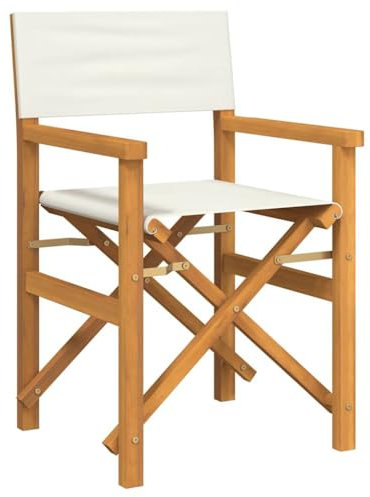 vidaXL Regiestuhl Klappbar Creme Massivholz Teak, klappbarer Regiestuhl, Camping-Regiestuhl, Klappstuhl, Outdoor-Regiestuhl, Garten-Regiestuhl