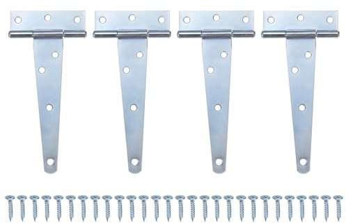 M METERXITY 4-Pack Iron T-Strap Shed Door Hinges, 5 Inch Barn Door Gate Hinges, Tee Hinge Wrought Hardware with Screws for Wooden Fences/Yard/Barn Door [White]