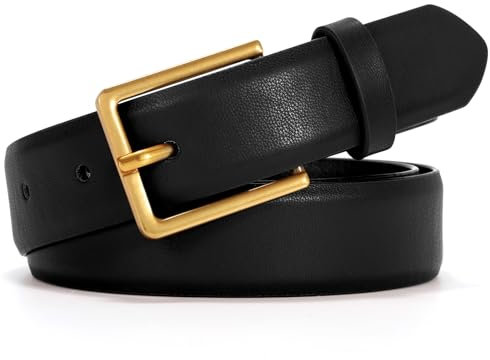 VONMELLI Gürtel Damen,Ledergürtel Damen für Jeans kleider Taillengürtel mit Rechteckiger Gold Schnalle Schwarz Passform Taillenumfang 80-95cm