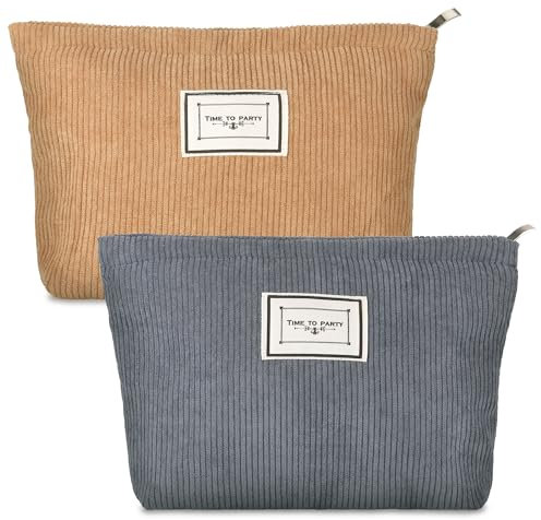 Huiguli Trousse Cosmétique pour Femmes, 2 Pièces Trousse de Toilette en Velours Côtelé, Trousse Cosmétique de Voyage Multifonctionnelle, Sac de Toilette pour Femmes Fille