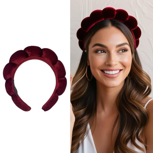 Bottega della Principessa - Skincare Haarband Damen – Gepolstertes Velvet Stirnband in Burgunderrot für Make-up, Gesichtspflege & Beauty Routine – Waschbar mit elegantem Organza-Etui