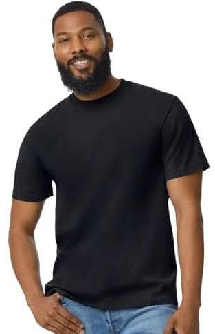 LE11® Men's Plain T-Shirt 65000 - Gildan Softstyle Midweight Adult Cotton Tee (Pitch Black-XL)