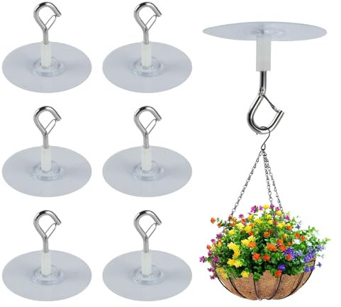 XhjzgcTech 6 Pcs Adhesive Ceiling Hooks Heavy Duty Self-Stick Ceiling Hooks for Hanging Plants Lanterns Bird Feeders Indoor Outdoor Decoration Planters Wall Towel Hook Holder