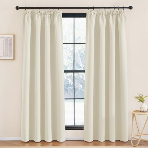 KGORGE Beige Vorhänge 2er Set Wohnzimmer Gardine 200 cm Lang Thermovorhang Hitzeschutz Kräuselband 2er Set Gardinen Thermo Verdunkelungsvorhang für Schienensystem, 200 x 140 cm(HxB) Hellbeige