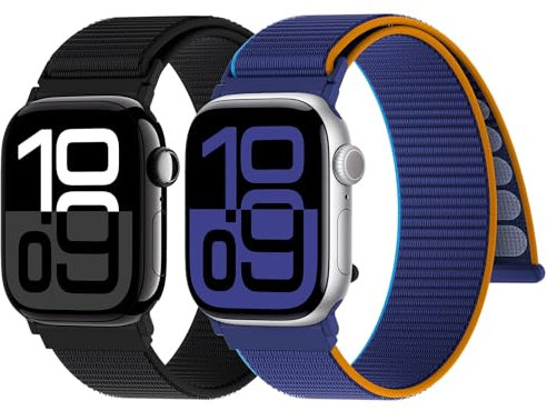 Yoohoo 2 Stück Nylon Armband Kompatibel mit Apple Watch Armband 49mm 46mm 45mm 44mm 42mm 41mm 40mm 38mm Damen Herren,Sport Loop Ersatzarmband für iWatch Band Series 10 9 SE Ultra 8 7 6 5 4 3 2 1