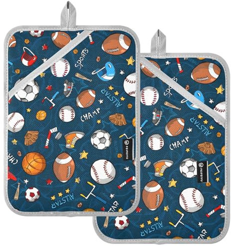 Sports Equipment Navy Pot Holder Heat Resistant Custom Oven Mitt for Hot Pads for Kitchen Counter, Set of 2