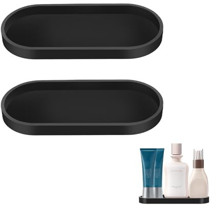 ALULU 2 Stück Badezimmer Tablett, Silikon Dekotablett Schwarz, Deko Tablett Klein Oval, Ablageschale für Wohnzimmer, Schlafzimmer, Waschbecken und Küchenspüle