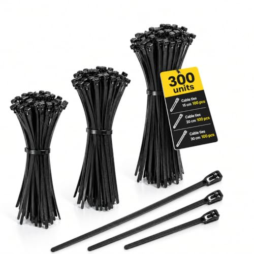 300 Pz Fascette Richiudibili, 150/200/300mm x 7,6 mm Fascette Nylon Nere | Fascette Riutilizzabili, Fascetti Elettricista Nylon, Fascetti per Piante, Fascette Fermacavi Autobloccanti Regolabili