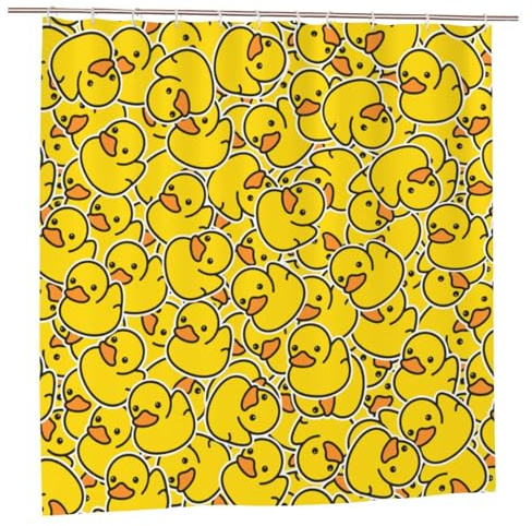 Newhomestyle Duschvorhang mit Kordelzug, Motiv: gelbe Ente, Badezimmer, wasserdicht, schnell trocknend, Polyester, Badewannenvorhang mit 12 Haken, 180 x 180 cm