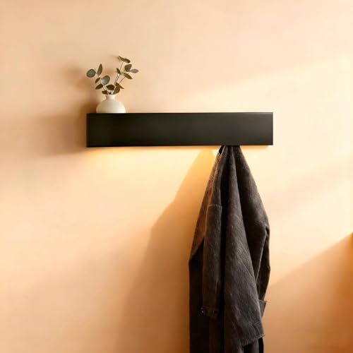 LIUZHUJ Wandgarderobe mit Ablage & 5 Haken – Garderobenleiste Schwarz, Kleiderhaken Wand, Jackenhalter für Flur, Schlafzimmer, Eingangsbereich, 43,5×7,7×8 cm