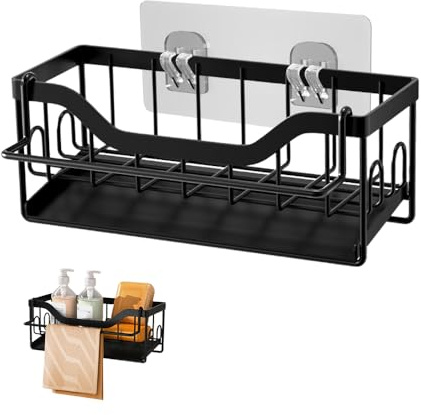 HMCEY Organizador de Fregadero Cocina,Soporte Esponja Cocina Pared,Almacenamiento Estropajo Sin Taladrar,Kitchen Sink Organizer,Escurridor Estropajos Fregadero,Recipiente Esponja Baño con Toallero
