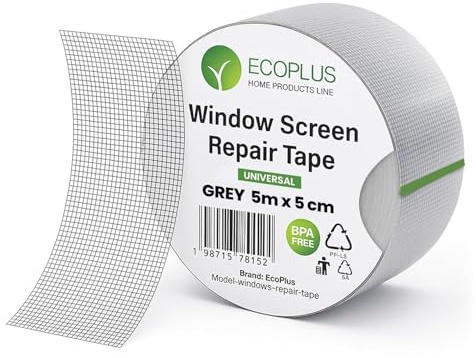 FralEcoPlus Nastro Riparazione Zanzariere in Fibra di Vetro – Nastro ripara Zanzariera Adesivo – Resistente a umidità, caldo, freddo, Facile da Applicare in modo rapido – Grigio, 5 Metri