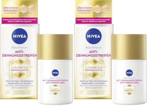 NIVEA LUMINOUS630® Body Öl-Serum Anti-Dehnungsstreifen, Körperöl reduziert die Sichtbarkeit von Dehnungsstreifen, hochwirksame Öl-Serum Formel und spendet 48h Feuchtigkeit (100 ml) (Packung mit 2)