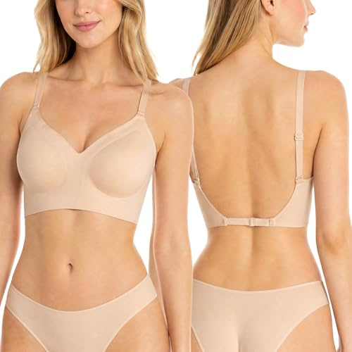 FACHOI Low Back Bra for Women, Adjustable Halter Backless Bra Multiway Convertible Wirefree Seamless Bra with Padding Removeable for Dress F4-LBNY