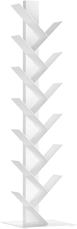 [en.casa] Regal Eksjö Bücherregal klein Standregal in Baumform mit 12 Ebenen CD Regal stehend aus Metall für Wohnzimmer Schlafzimmer 150 x 39 x 39 cm Weiß