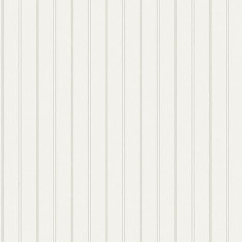 Borastapeter Woodland Stripe Tapete, Weiß Grau, Vliesstoff, 0.53m x 10.05m, skandinavisches Design