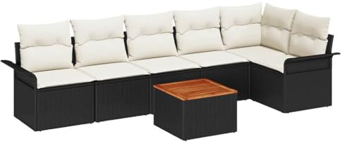Favemtsl 7-TLG Poly-Rattan Gartensofa Schwarz-Creme 297,5x132,5x69 cm, modular mit Stauraum, wetterfest, Eckbank für Terrasse/Balkon