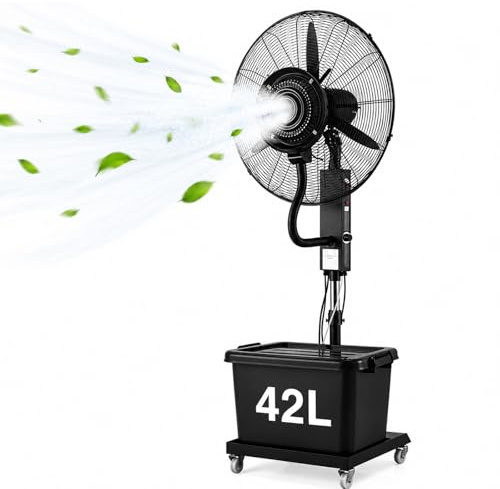 Vankaria Ventilatore Nebulizzatore A Piantana Con Serbatoio 750-42L,Generico Liftable Fan With Atomiser Floor Fan Powerful Industrial 90°Oscillating With Tank and Wheels