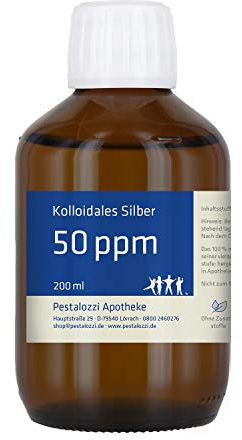 Kolloidales Silber 50 ppm, 100% natürliches, kolloidales Silberwasser, ohne chemische Zusatzstoffe aus Apotheken-Herstellung (200 ml)