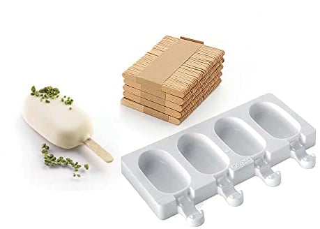 silikomart | GEL01M Silikon Eiscremeform MINI CLASSIC, Antihaft, 4 Eis, Packung mit 1 Kuchenform + 50 Holzstäbchen, Easy Ice Cream, 73 x 38 h 18 mm, Made in Italy