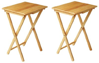 Set Of 2, Folding TV Table Ideal For Tea Coffee Snacks Breakfast Lunch Dinner Games & Laptop Portable Table, Solid Natural Tropical Hevea Wood