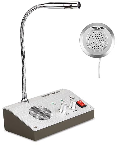 Retevis Rt-9908 3W/3W Anti-Interference Bank Counter Window Intercom System Dual-Way Intercommunication Microphone(Silver,1 Pack)