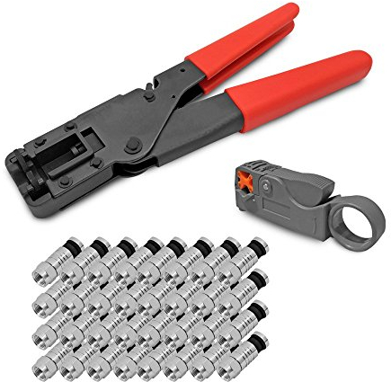 ARLI Kompressionszange + Abisolierer + 50x F-Kompressionsstecker 7 – 7,5 mm | Crimpzange & Abisolierwerkzeug für SAT TV Koaxkabel RG6 wetterfest