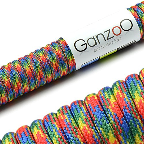 Ganzoo Paracord 550 Seil Typ 3 4 mm, 15 m Outdoor-Schnur aus Nylon & Polyester, Kernmantel mit 7 Innensträngen, Allzweckseil für DIY, Schlüsselanhänger, Armbänder, Hundeleine/Halsband, bunt