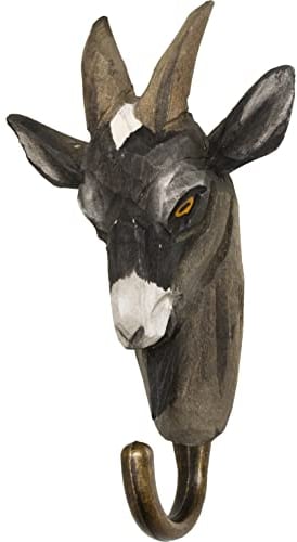 WILDLIFEGARDEN Wildlife Garden WG516 Haken Ziege - Handgeschnitzter Tierhaken aus Holz und Metall - die Haustiersammlung