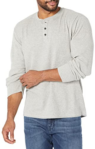 Wrangler Authentics Men's Long Sleeve Waffle Henley Shirt, Light Heather Gray, XL