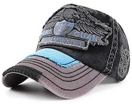 CHENNUO Vintage Basecap Distressed Snapback Caps Trucker Hat Baumwolle Baseball Cap Freizeit Outdoor Kappe Unisex (Schwarz)