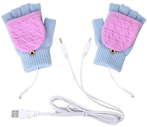 Yudanny USB Heated Gloves Mitten Knitting Full Finger and Half Fingerless Warm Hand Laptop USB Heating Gloves