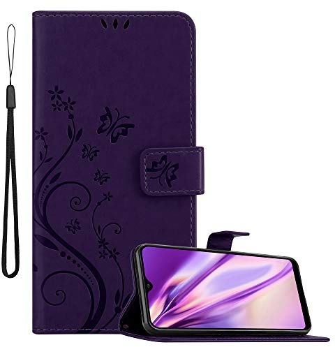 Cadorabo Hülle kompatibel mit Samsung Galaxy A40 Blumen Design aus Premium Kunst Leder Flip Klappbare Stoßfeste Magnetische [Standfunktion] [Kartenfächern] Cover Hülle für Galaxy A40 Tasche in Lila