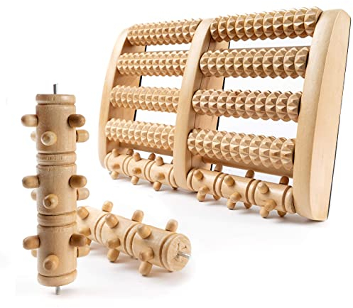 GGC Fußmassageroller – mit austauschbaren Rollen & magnetischer Planke – individuell anpassbares Fußmassagegerät gegen Plantarfasziitis – für Büro oder Zuhause – Holz & Reflexzonen