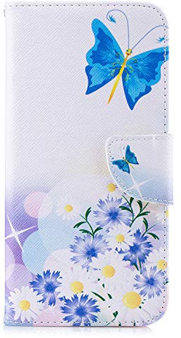 Thoankj for iPhone SE 2020 Case, iPhone 7 8 Case Shockproof Slim PU Leather Flip Pouch Wallet Phone Silicone Cover with Magnetic Stand Card Holder Slot Protective Smartphone Cases Butterfly Daisy