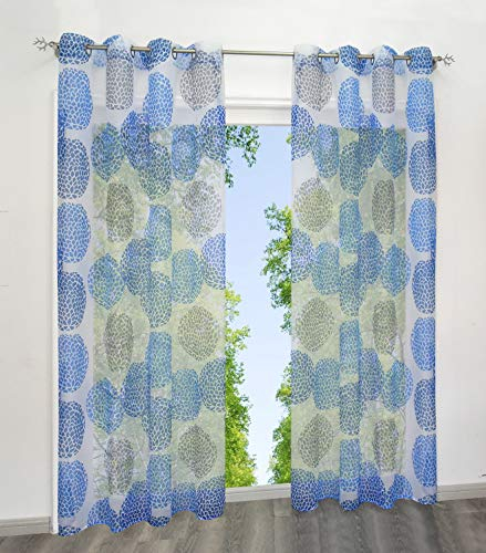 BAILEY JO Gardinen mit Kreis-Motiven Druck Design Gardinenschals Vorhang Transparent Voile Vorhänge 1Stück (BxH 140x245cm, Bunt Blau mit Ösen)