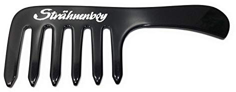 Strähnenboy Pettine per ricci con denti molto grossolani, nero, 16,5 cm, flessibile, 6 denti larghi, fatto a mano, pettine tascabile (053 bl)